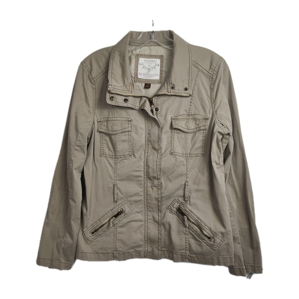 Sonoma Full-Zip Canvas Jacket Women's M Khaki Full Zip Pockets Long Sleeves